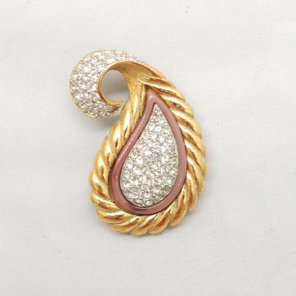 Vintage Signed Givenchy Paisley Pave Rhinestone Brooch, 1978 - Picture 2 of 7